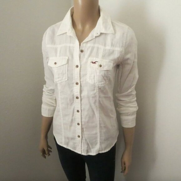 Hollister Womens White Solid Button Down Shirt Size Small - Picture 2 of 4